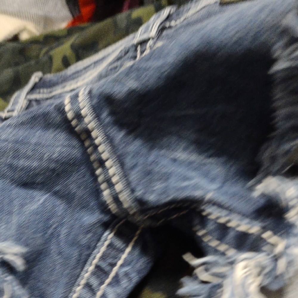 Miss Me Distressed Blue Jean Shorts with Multicolor Embroidery - Picture 8 of 11